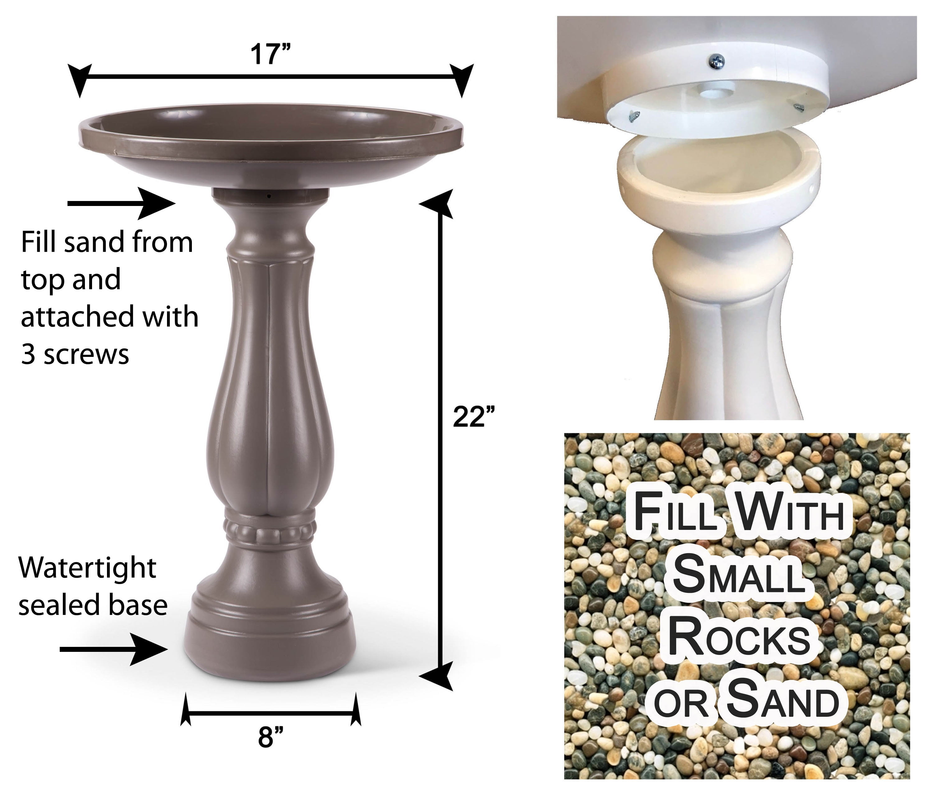 Bloem Promo Bird Bath with Pedestal 25 in. x 17 in. Charcoal