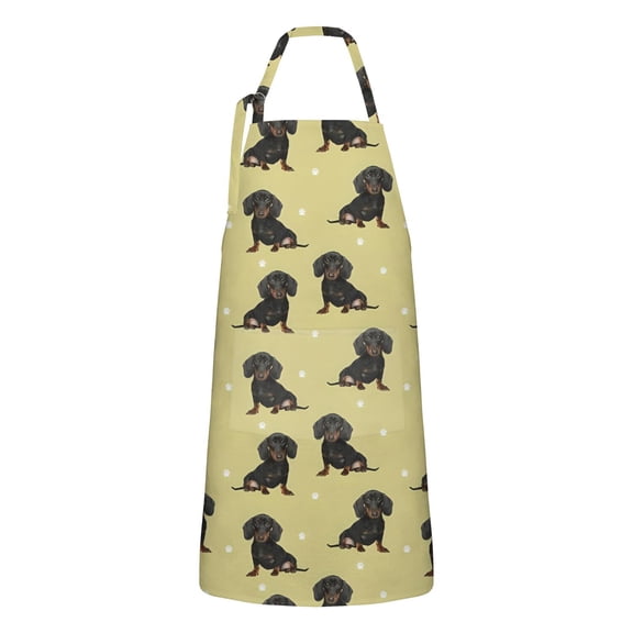 Dachshund Footprint Apron-Garden Aprons for Women with Pockets-Cotton Linen Waterproof Kitchen Cooking Gardening Aprons Adjustable for Kitchen,Cooking,BBQ and Salon 33x27 Inch
