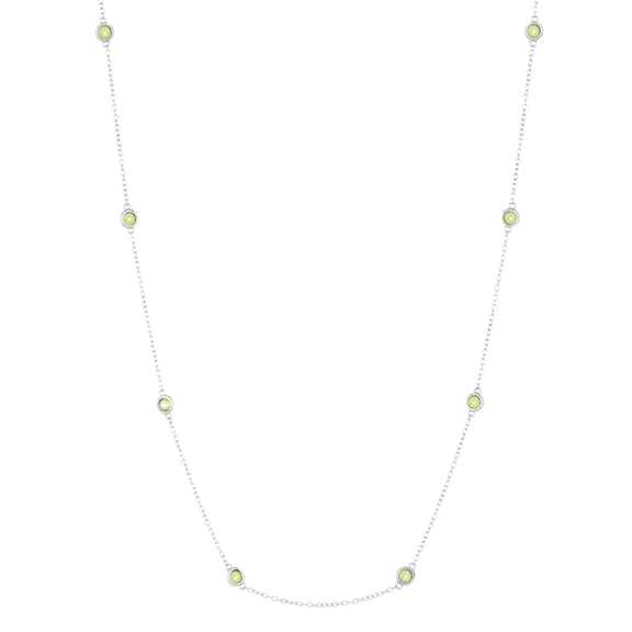16" Round 3MM Natural Peridot 8 Stations 925 Sterling Silver Necklace