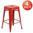 thumbnail image 3 of Flash Furniture 4 Pack Commercial Grade 24" High Backless Red Metal Indoor-Outdoor Counter Height Stool with Square Seat, 3 of 13