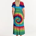 thumbnail image 4 of Penkiiy Women's Summer Casual Short Sleeve Crewneck Dress Casual Flowy Tiered Maxi Beach Dress With Pockets Tie-dyed Print Dress 2XL Multicolor, 4 of 7