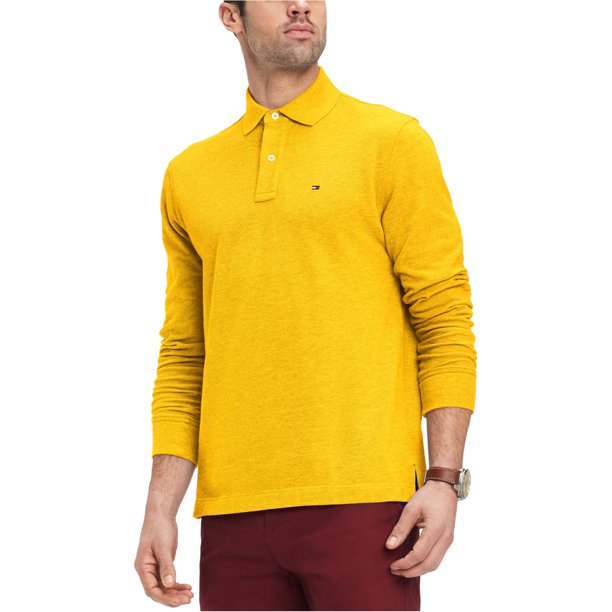 Polo de Rugby Tommy Hilfiger para hombre Manga larga color amarillo mediano