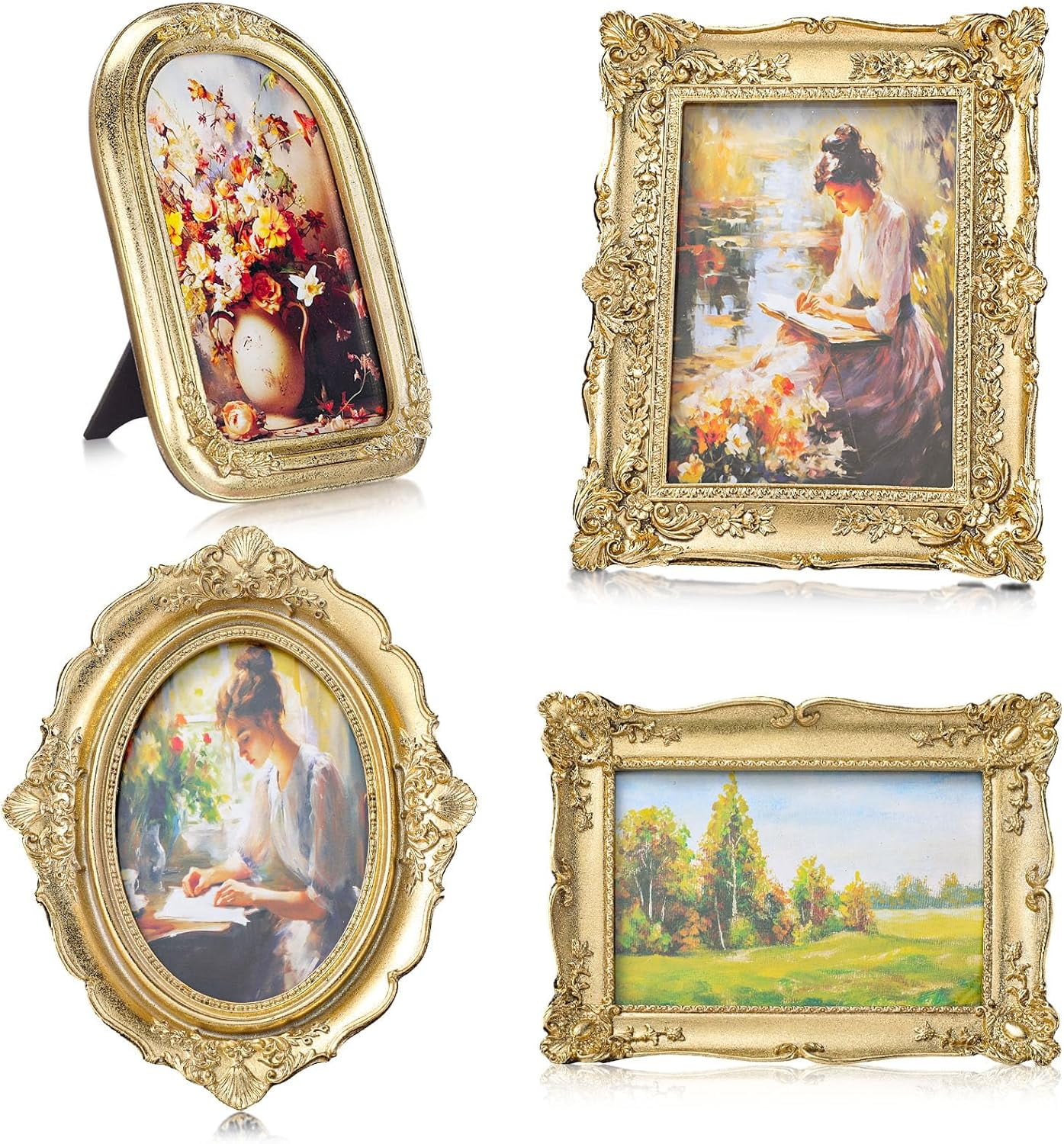 4 Pcs Gold Gothic Vintage Picture Frame Set Victorian Antique