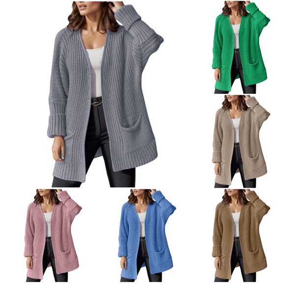 HCYSFG Womens Longline Cardigan Sweater Open Front Long Sleeve Patch Pockets Textured Knit Loose Fit Everyday Layering Tops