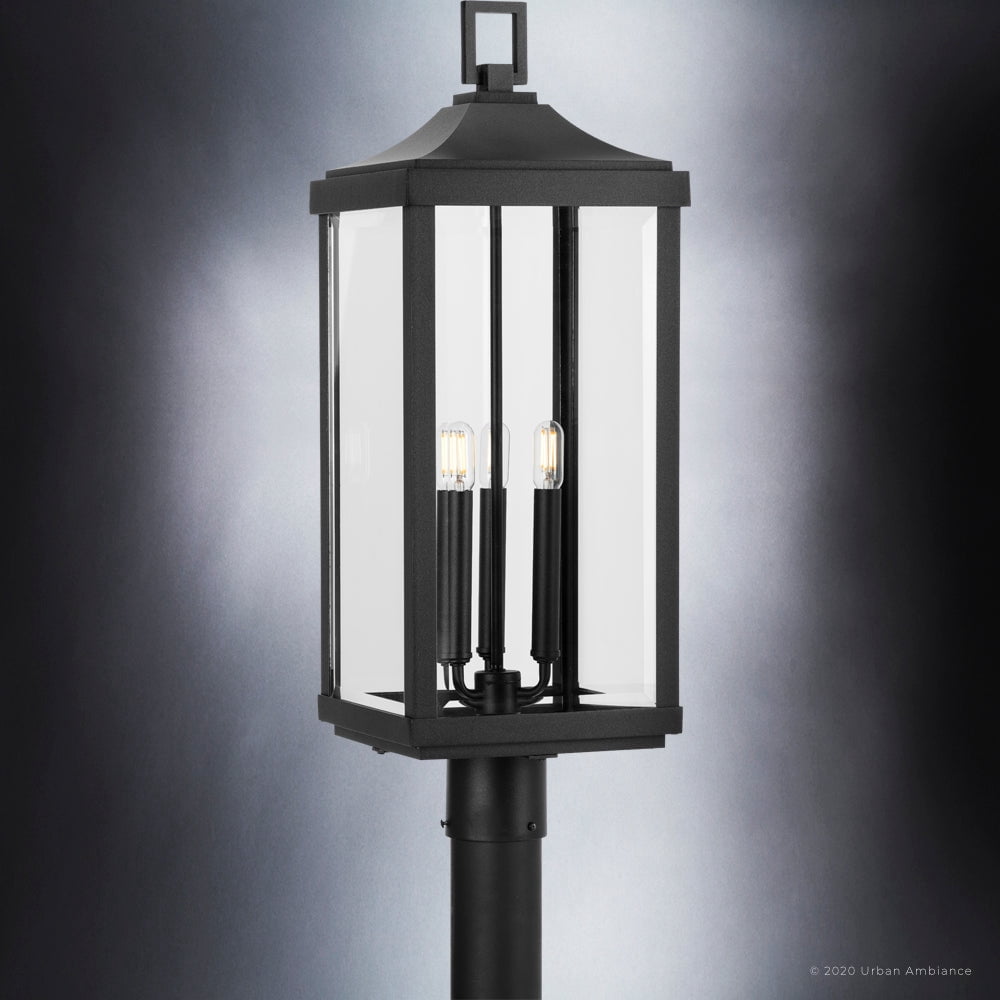 Luxury Farmhouse Post Light, 26.875H x 9.5W, with Modern Farmhouse Style, Midnight Black, UHP1400 by Urban Ambiance