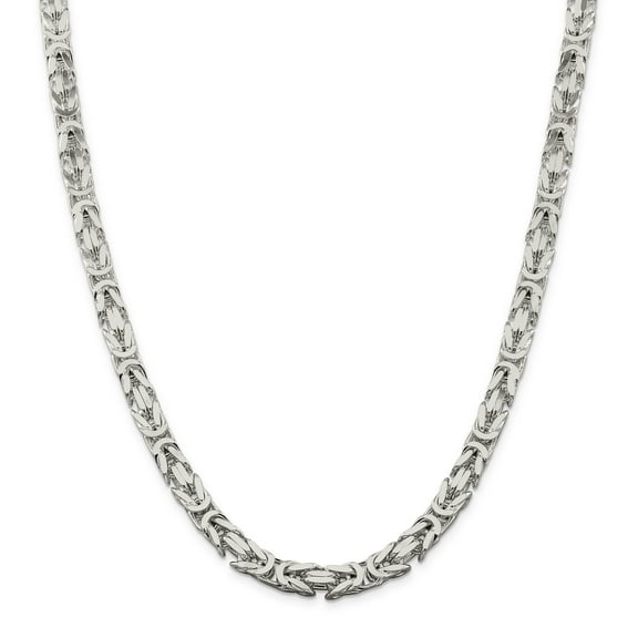 925 Sterling Silver 7.5mm Square Byzantine Chain 22 Inch