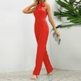 thumbnail image 6 of Riforla Women's Fashion Casual Sleeveless Standing Neck Slim Fit Bow Tie Straight Tube Long Jumpsuit Jumpsuits for Women Red M, 6 of 9