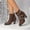 Brown, variant on Aueoeo Women's Fashion Shoes Casual Round Toe Winter Block High Heel Ankle Boots with Multi Belt Buckle Decorated