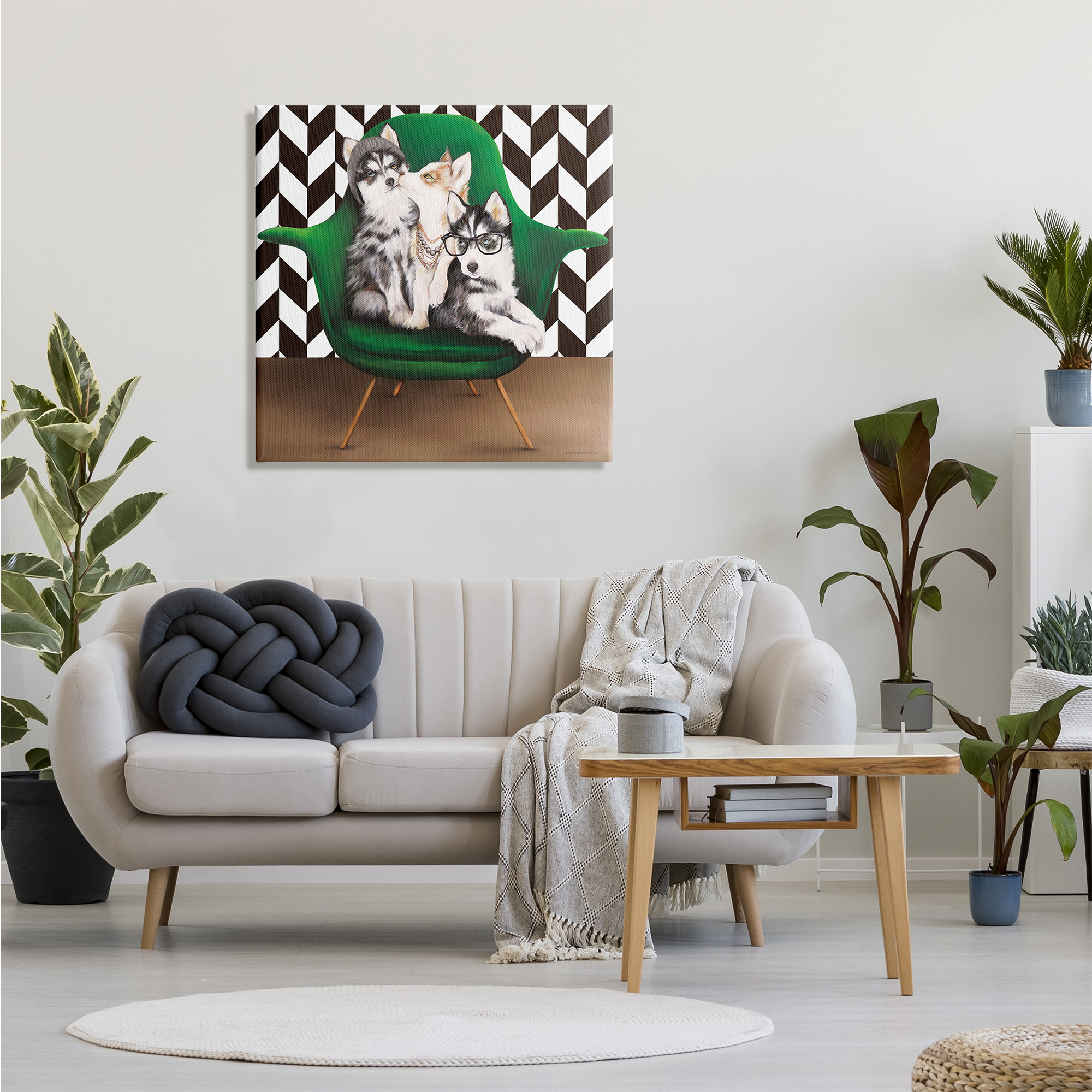 Stupell Industries Hipster Dogs Green Mod Chair Modern Room Interior, 30 x 30, Design by Kamdon Kreations