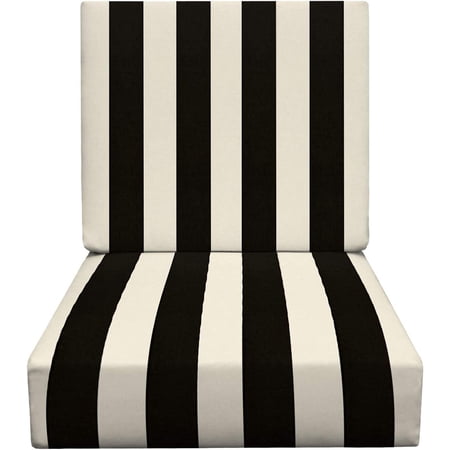 Décor Indoor Outdoor Foam Deep Seating Cushion Set  23” x 24” x 5” Seat 23” x 19” x 3” Back  Choose Color (Black White Stripe)