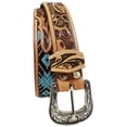 thumbnail image 3 of 33-34  Unisex 1.5" Western Floral Tooled Beaded Full-Grain Leather Belt 26RT38, 3 of 4
