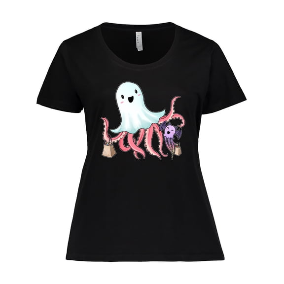 Inktastic Cute Ghost Octopus Trick or Treating with Bat Women's Plus Size T-Shirt