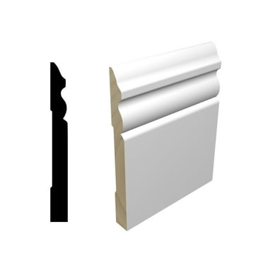 RMB 518 9/16 in.D x 5 1/4 in. W x 96 in. L Primed Finger-Joined Pine Baseboard Molding 10-pcs 80 Ft Total