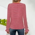 thumbnail image 5 of Bjutir Womens Striped Print Tops Fall Winter Square Neck Long Sleeve T Shirt With Striped Ruffles Red M, 5 of 5