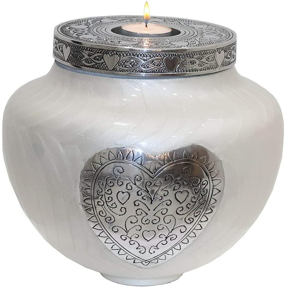 RUZIOON White Candle Cremation Urn - Keepsake urn - Display at Home or for Burial, Niche or Columbarium - Large Funeral Urn - Modern Beautiful Memorial Urn