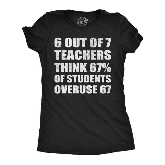 Womens Funny T Shirts 6 Out Of 7 Teachers Think 67% Of Students Overuse Six Seven Sarcastic Graphic Novelty Tee For Ladies Womens Graphic Tees