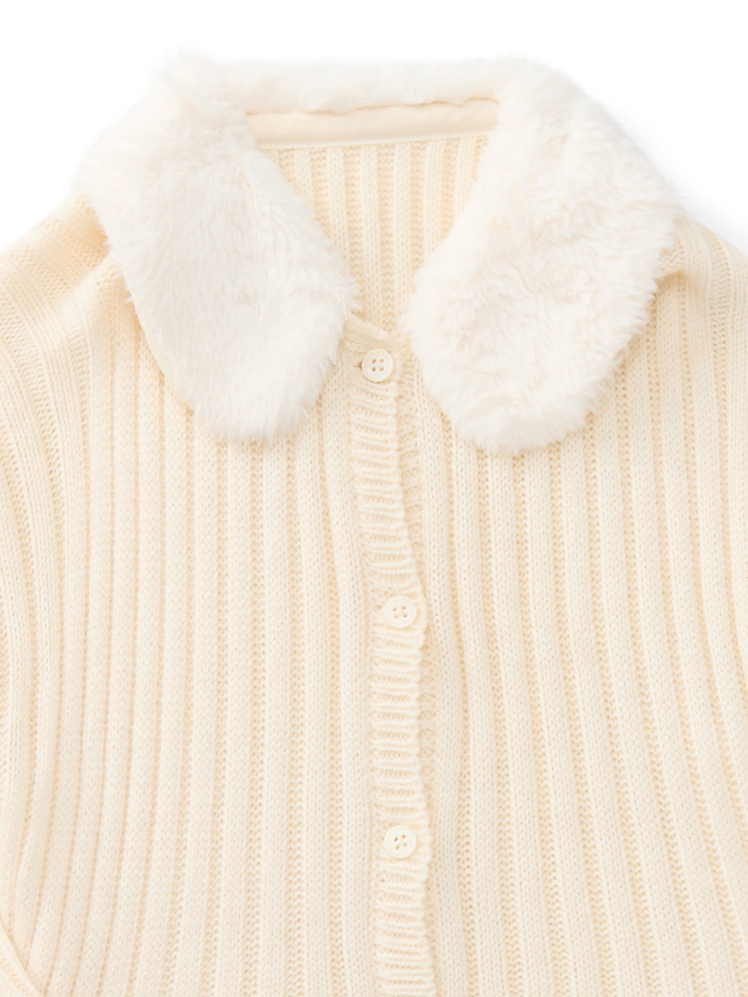 Wonder Nation Toddler Girls Cardigan Sweater with Faux Fur Collar, Lightweight, Sizes 12M-5T