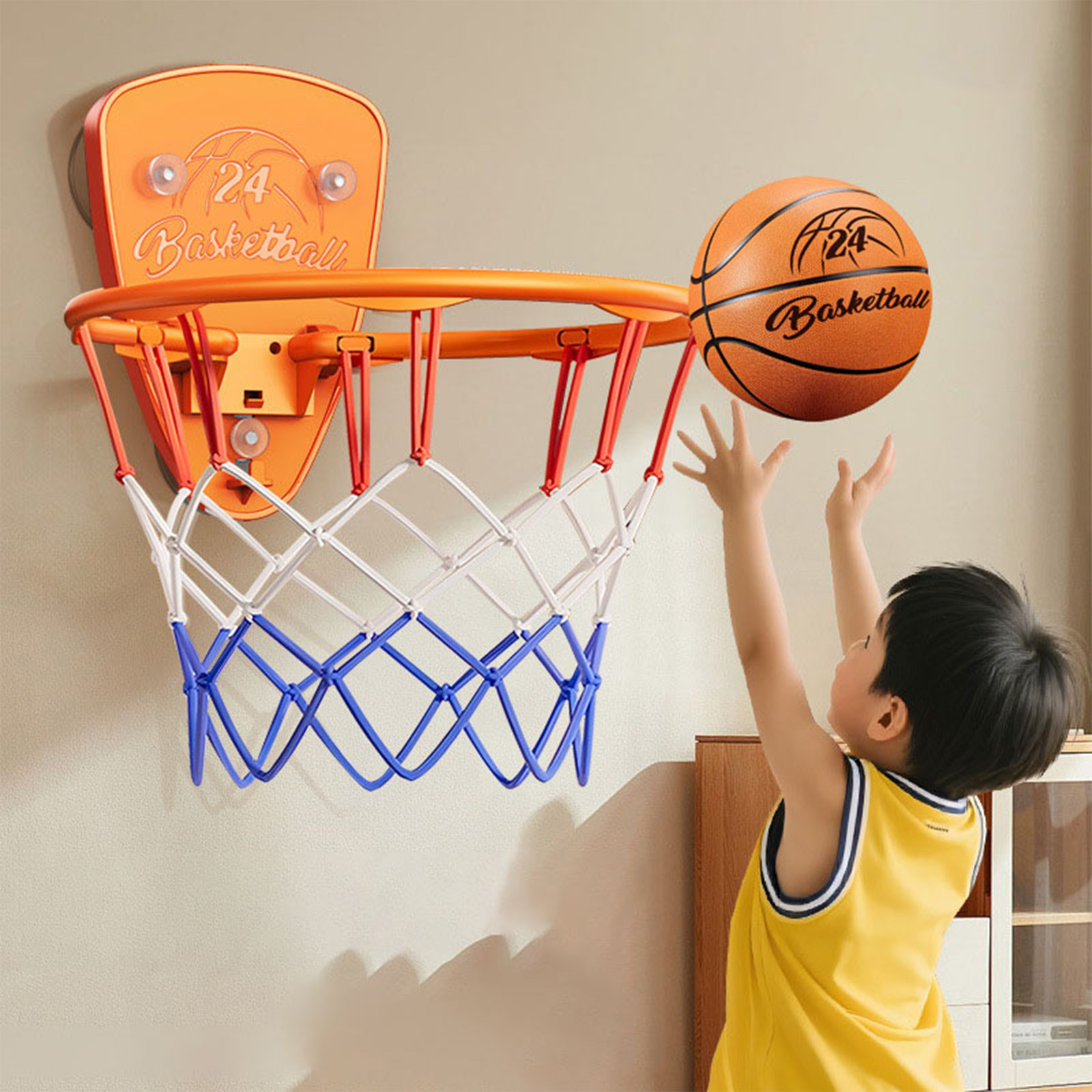 Staron Kids Suction Cup Indoor Basketball Hoop, No Drill Mount Adjustable Height Mini Basketball Set, Childrens Playroom Sports Toy
