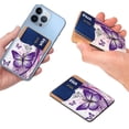 thumbnail image 4 of WIRESTER 2pcs Set Self-Adhesive PU Leather Card Holder Stick on Pocket Credit Card Case Pouch Wallet for Apple Samsung Motorola LG Smart Phones - Purple Butterfly, Sunflowers, 4 of 6
