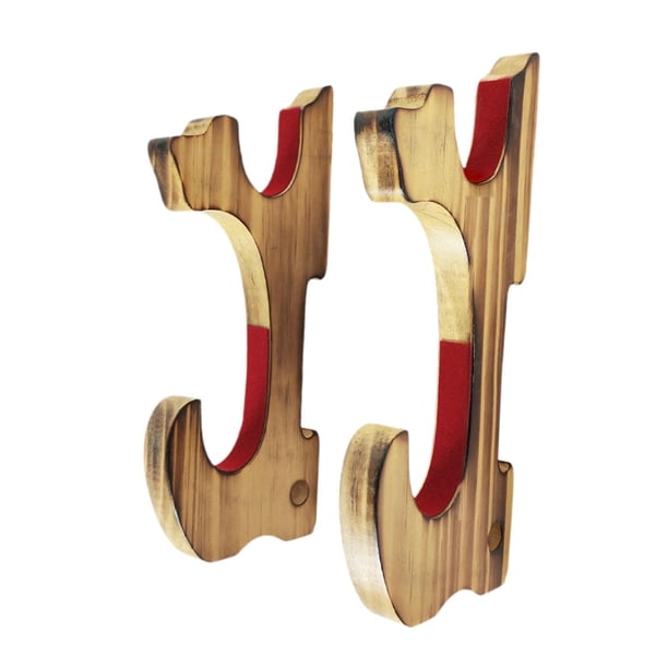 Soporte de exhibición horizontal compacto de madera maciza para colgar en la pared con forma de espada. Acolchado de 2 niveles