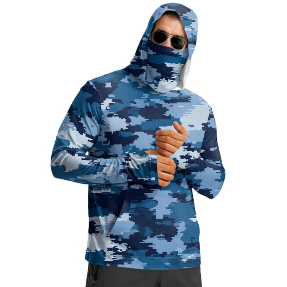 Camouflage T-shirt with Face Mask Long Sleeve Ice Silk Summer Fishing Shirt Breathable Sunscreen Hooded Fishing Top