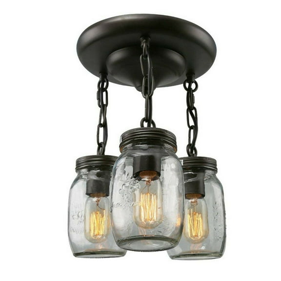 CNCEST 3 Light Glass Mason Jar Light Glass Shade Downlight Pendant Lamp Fixture 110v