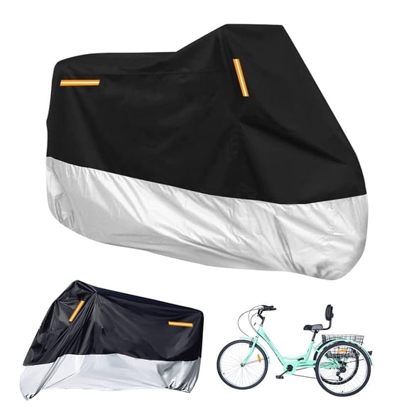 Adult Tricycle Cover Waterproof Heavy Duty 210D, Universal Fit for 3-Wheel Bikes & Small Motorcycles, Outdoor Indoor Storage with Carry Bag, UV Resistant Black/Silver