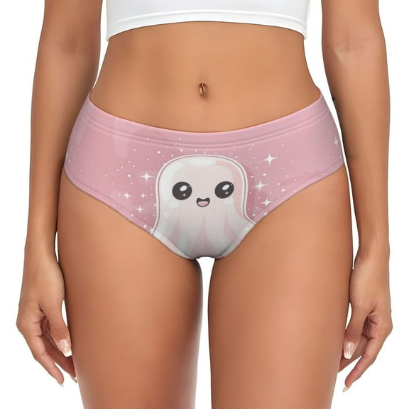 Womens Underwear - Cute Pink Halloween Ghost A No Show Seamless Underwear for Women, Stretch Women's Panties, Hipster Soft Comfort Ladies Panties Bikini Underwear Briefs