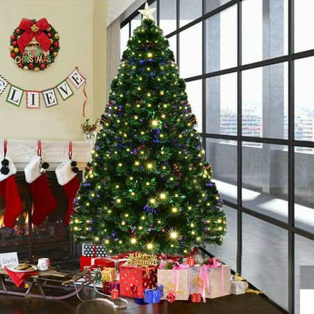 Costway 5' /6'/7'Pre-Lit Fiber Optic Artificial Christmas Tree w/ 180/230/280 LED Lights & Top (Best Fiber Optic Christmas Tree)