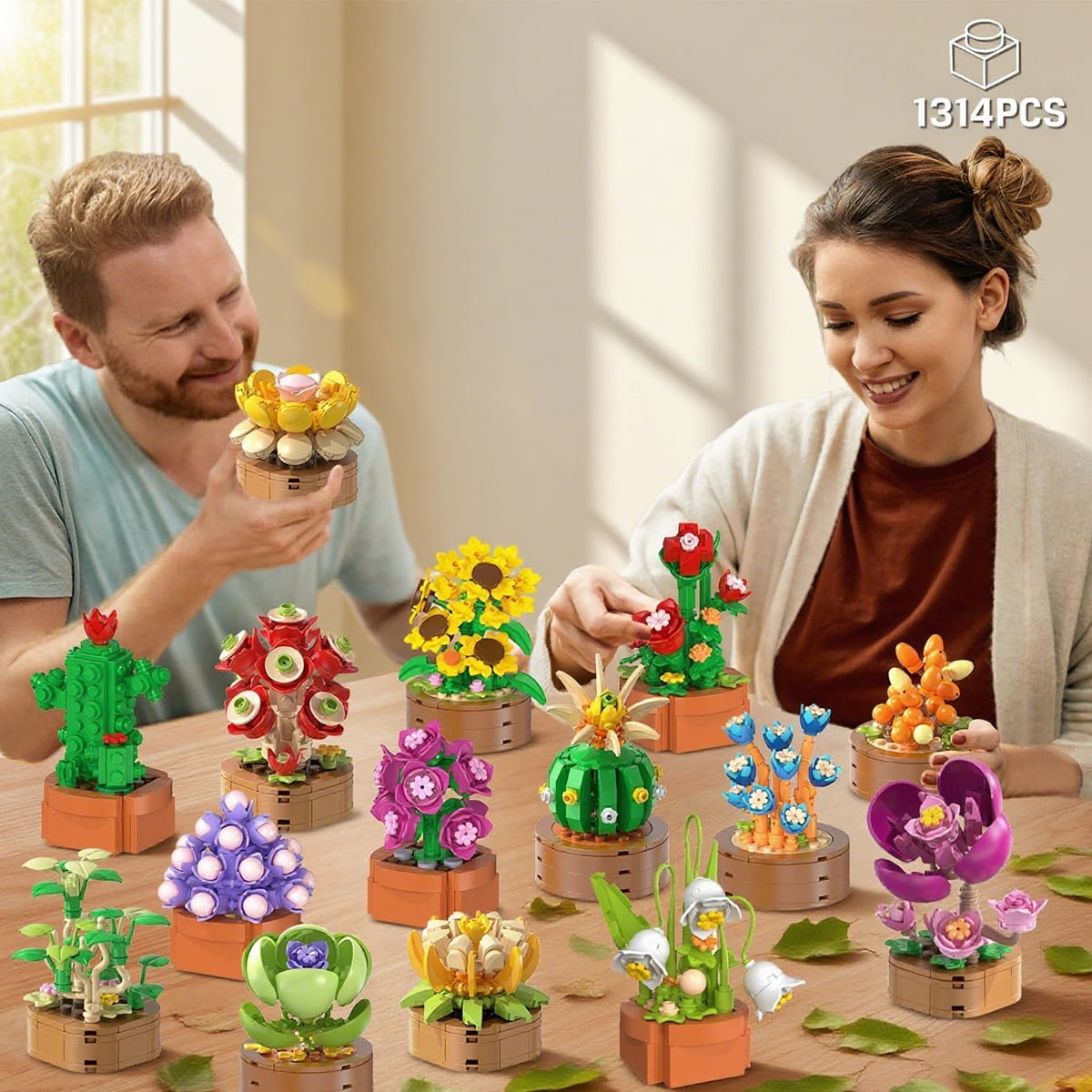 Cubimana 15 Pack Mini Flower Succulents Building Sets Botanical Collection (1314PCS)