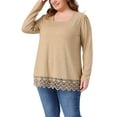 thumbnail image 4 of Agnes Orinda Plus Size Tops for Women Long Sleeve Square Neck Tunic Fall Winter Blouse with Lace Hem 4X Khaki, 4 of 5