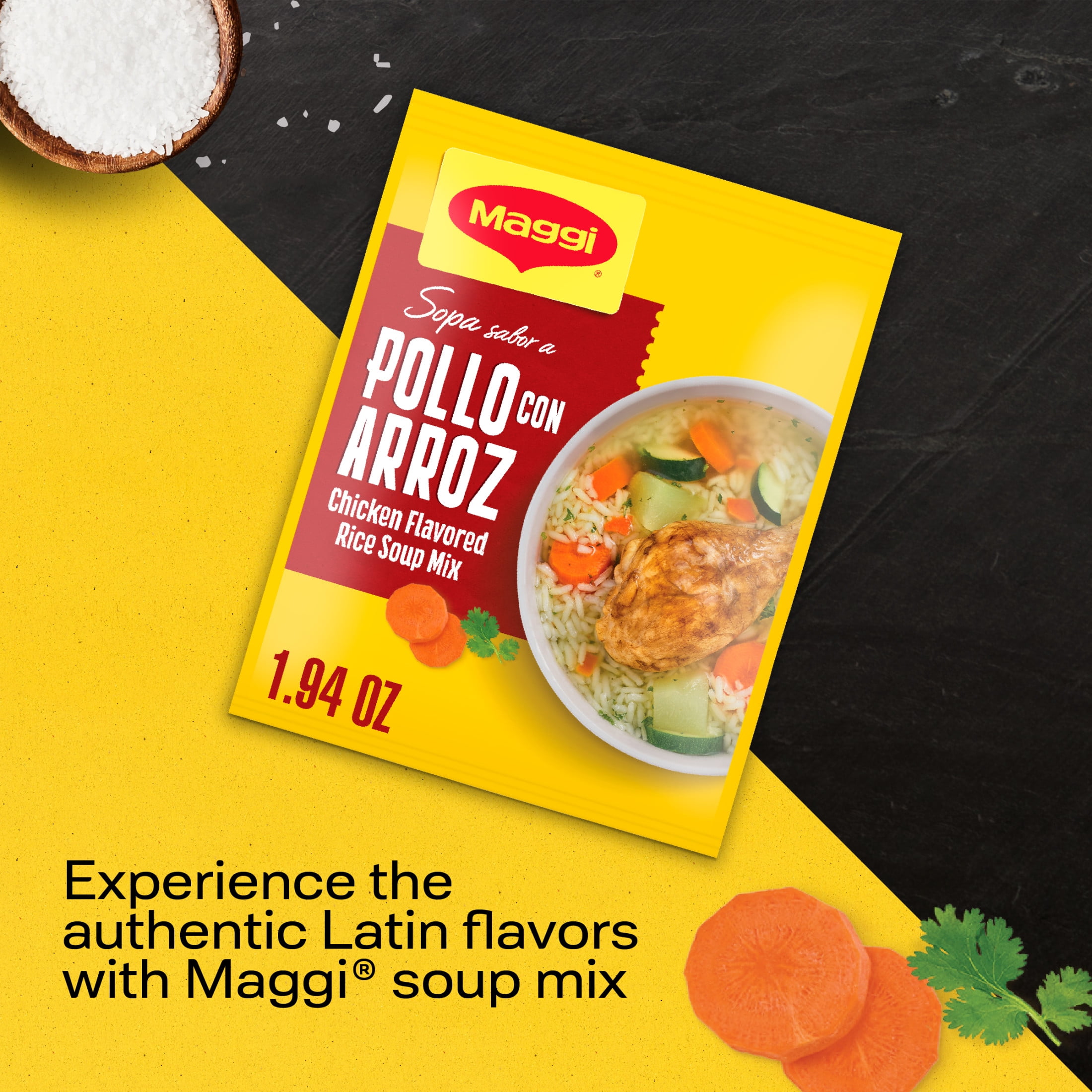 (24 pack) Maggi Sopa Sabor A Pollo Con Arroz Chicken Flavored Rice Soup Mix, Instant Soup Packets 1.94 oz
