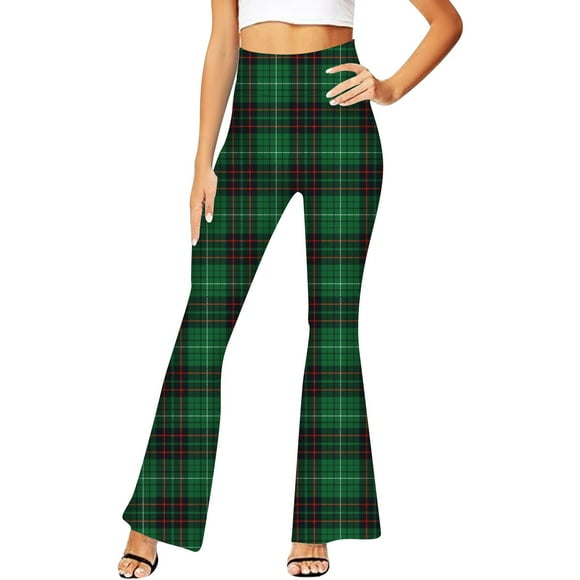 Womans Pants Fashion St. Patrick's Day Printed High Waist Flare Pants Wide Leg Stretchable Trousers Sweatpants for Women Army Green S