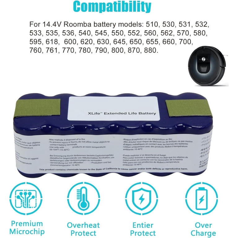 XLife Extended Battery For IRobot Roomba 400, 500, 600, 700, 800 Series – 3000mAh NiMH Replacement