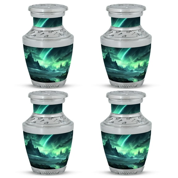 Aurora Over Mountain Campsite Serenity's Vessel Small Cremation Urn - Tranquil Rest for Human Ashes - Peaceful Keepsake - Funeral Urns For Human Ashes - Memorial Urns 3 Inch, Set Of 4