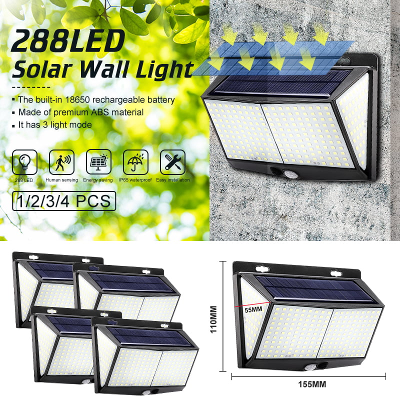 288LED Solar Power Lights PIR Motion Sensor Outdoor Lamp Wall Garden Waterproof 