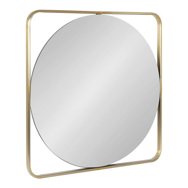 Kate and Laurel Nobles Modern Square Mirror, 24 x 24, Gold, Decorative Square Wall Decor with an Inset Round Mirror