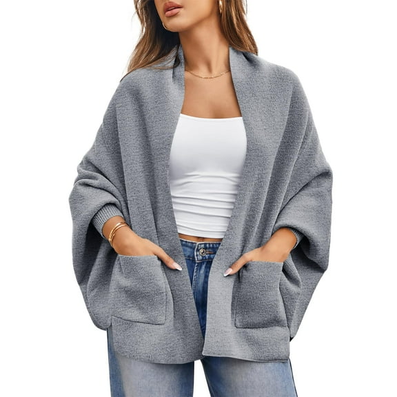 Autumn/ Winter Open Front Casual Solid Color Women's Loose Knitted Cardigan