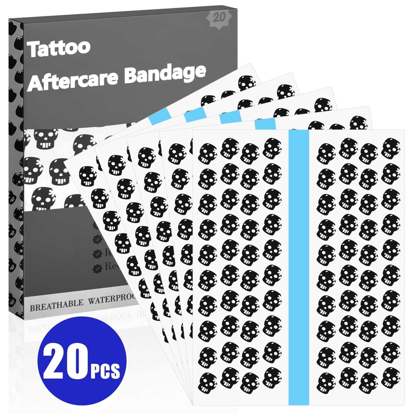 Tattoo Aftercare Bandage Waterproof Transparent Film Dressing for Healing Clear Second Skin Protective and Sterile Tattoo Supplies 8.7in x 6.3in x 0.6in 20 Sheets