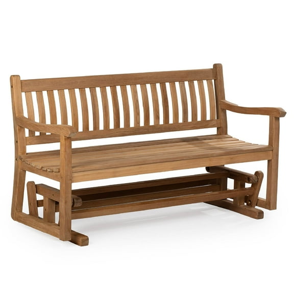 Ash & Ember Cascade Grade A Teak Glider Bench, 59" Gently Curved Seat and Back Rocking Bench, Indoor Outdoor Weather Resistant Patio Lounge Seat for Deck, Porch, or Backyard Use