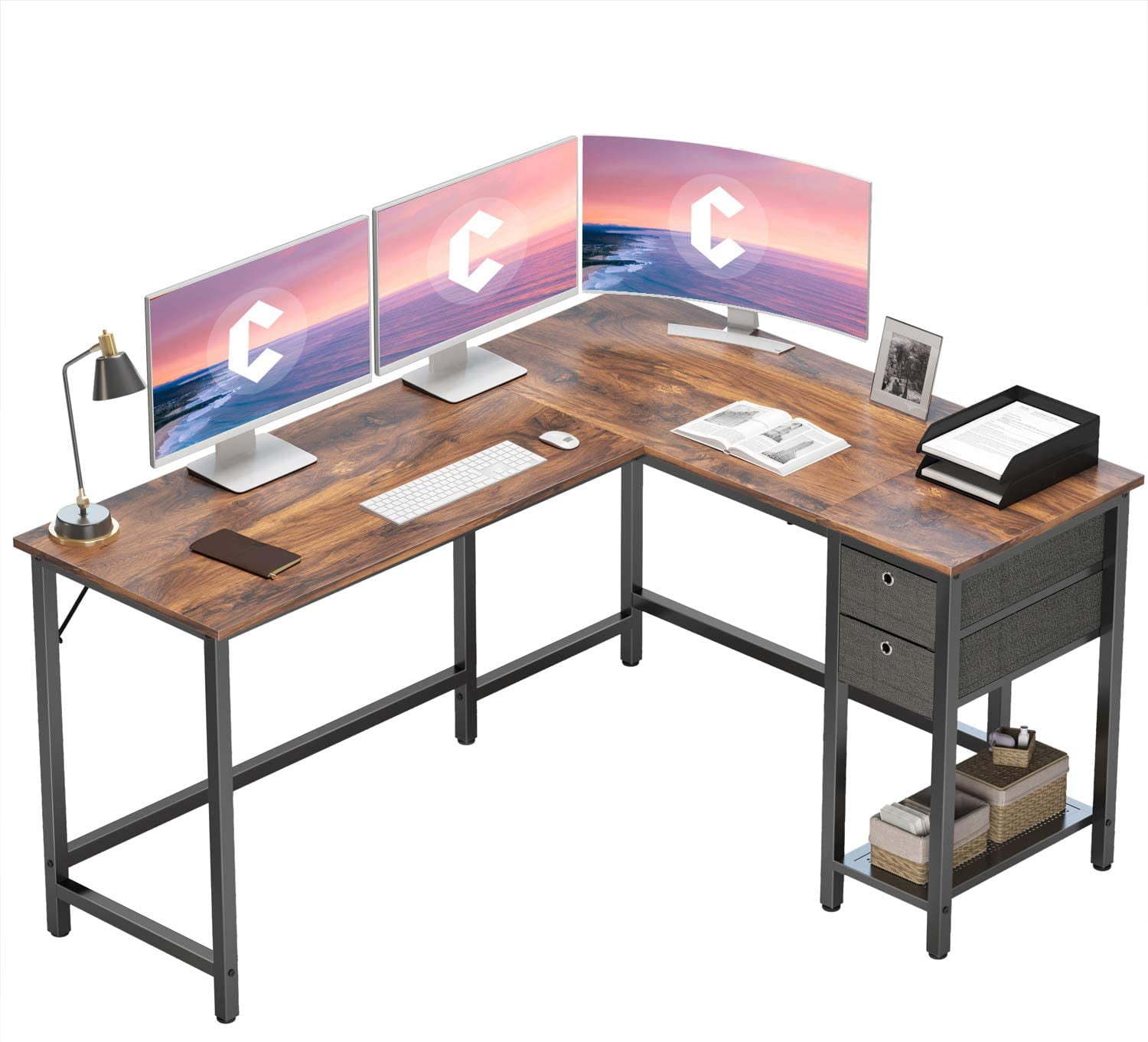 Home Office Writing Study Workstation with Small Table Space Saving CubiCubi Modern L-Shaped Desk Computer Corner Desk Rustic Brown Easy to Assemble 