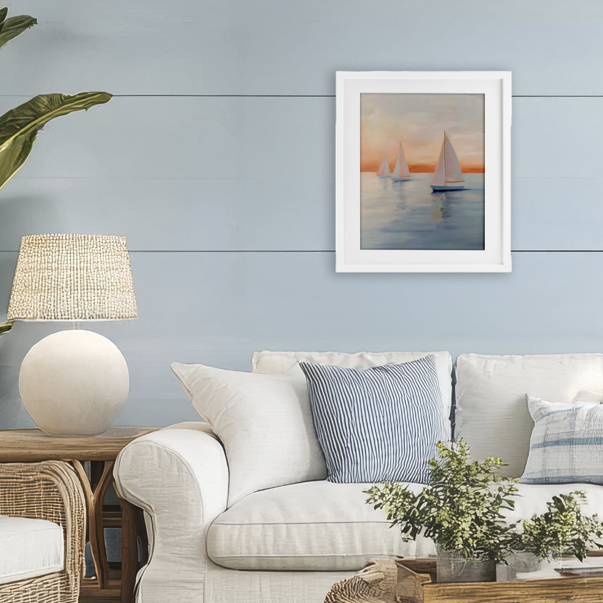 Stupell Industries Sunset Sailboats Over Calm Sea White Framed Print Under Glass, design by Creative Studio