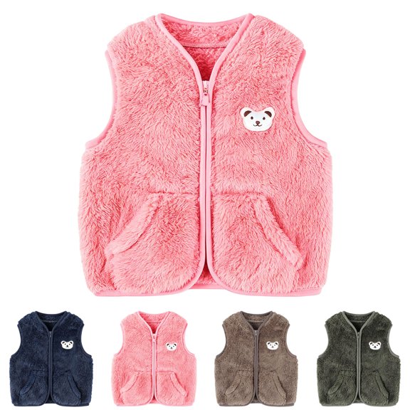 Faraee Baby Boys Girls Zip Up Fleece Vest Cute Bear Print Toddler Fuzzy Fall Winter Outwear Size 3M-4T,Blue