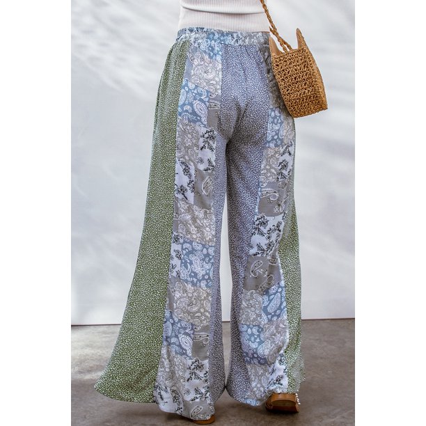 ABPHQTO Pantalones anchos de mujer con estampado mixto Paisley azul
