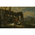 thumbnail image 2 of Willem Romeyn 18x13 Black Ornate Wood Framed Double Matted Museum Art Print Titled - Italian Landscape with Staffage Figures, 2 of 5