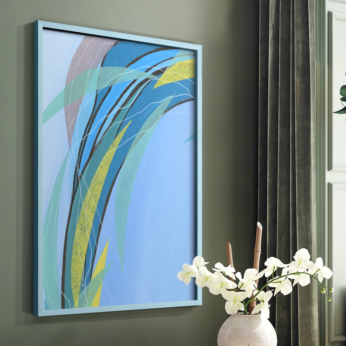 Circulating Flow III Framed Print in Blue Solid Wood Framed Print No Nail Hanging