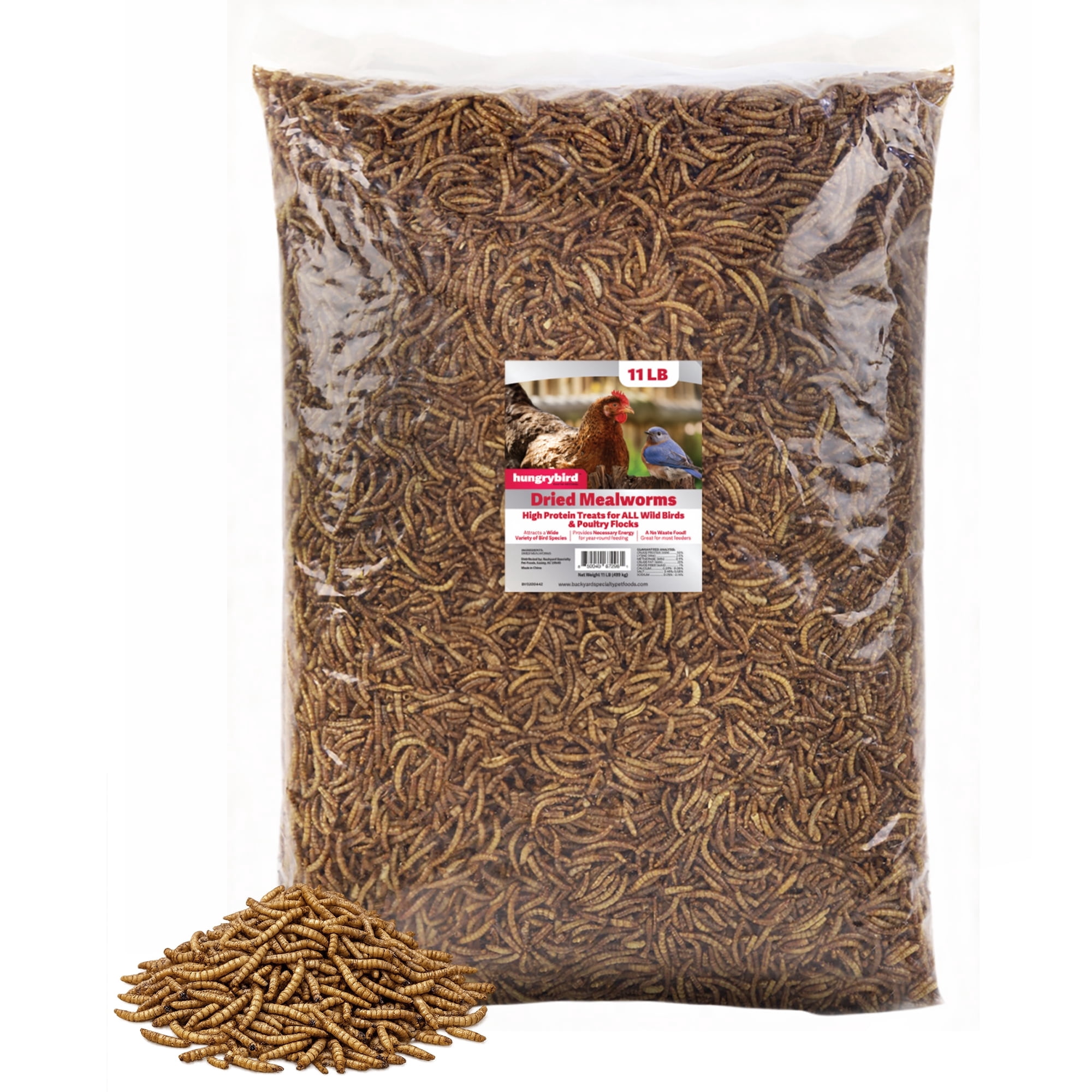 Hungrybird Dried Mealworms, 11lbs – High Protein Poultry Treats for All Wild Birds and Chicken Flocks