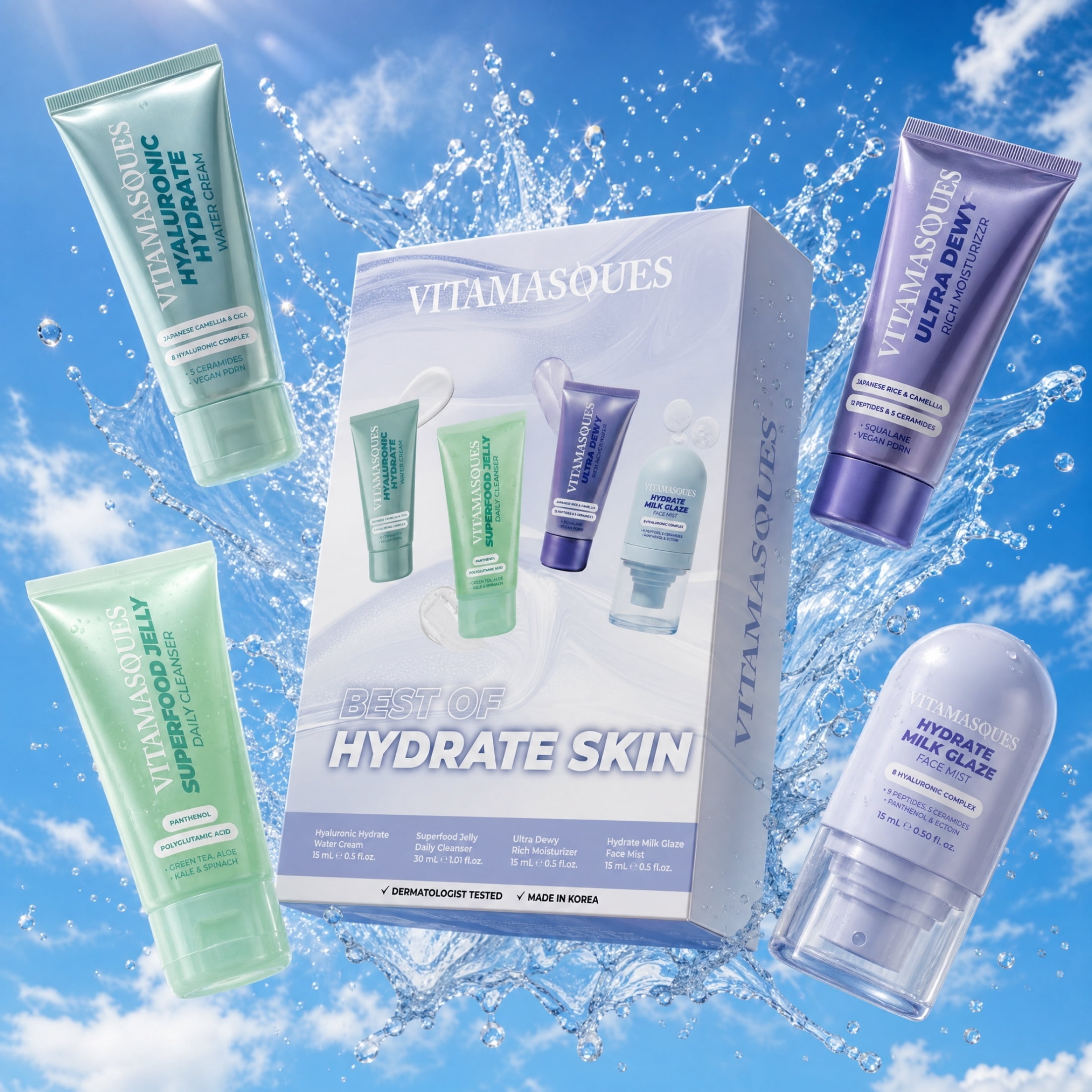 Vitamasques Best of Hydrate Skin Kit for All Skin Types, 4-Piece Set