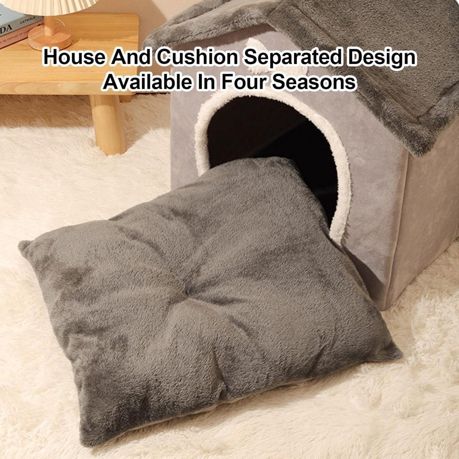 SQDWYGUO Foldable Dog House Kennel Bed | Enclosed Warm Plush Sleeping Nest Bed with Removable Cushion | Plush Pet House Dog Cat Kennel with Removable Cushion Suitable for Small and Medium-Sized Dogs