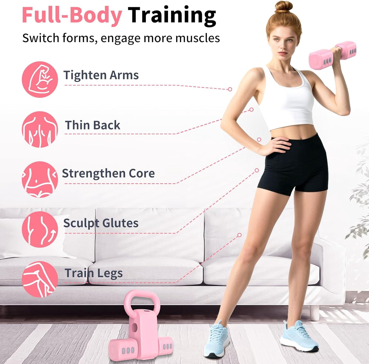 2-in-1 Adjustable Dumbbell Set, 4-Level Weight Dumbbell Set for Women and Men, Each piece weighs 2.2/3.3/4.4/5.5lb and comes in a kettlebell form, ideal for home gym workouts and training